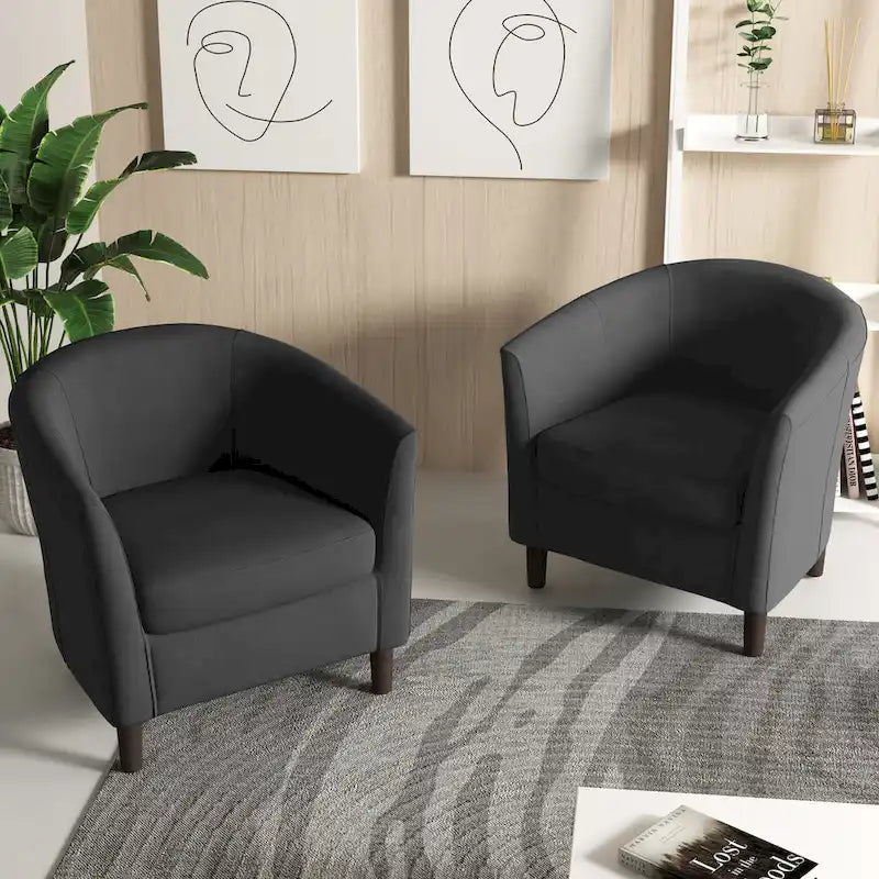 2 Set Modern Linen Barrel Accent Chairs Club Armchair