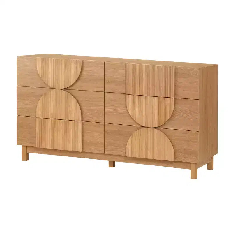 6-Drawer Modern Geometric Dresser, Half-Circle Accent Wide Storage Chest for Bedroom & Living Room