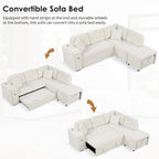 L-Shaped 4-Seat Sectional Sofa with Pull-Out Bed, Ottoman, USB Ports & Drop-Down Table