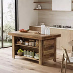 Lantine 55 Inches Kitchen Island with Storage, 3-Tier Wooden Stationary Island Table, Modern Bar Table with Storage Shelf for Kitchen, Rustic Brown