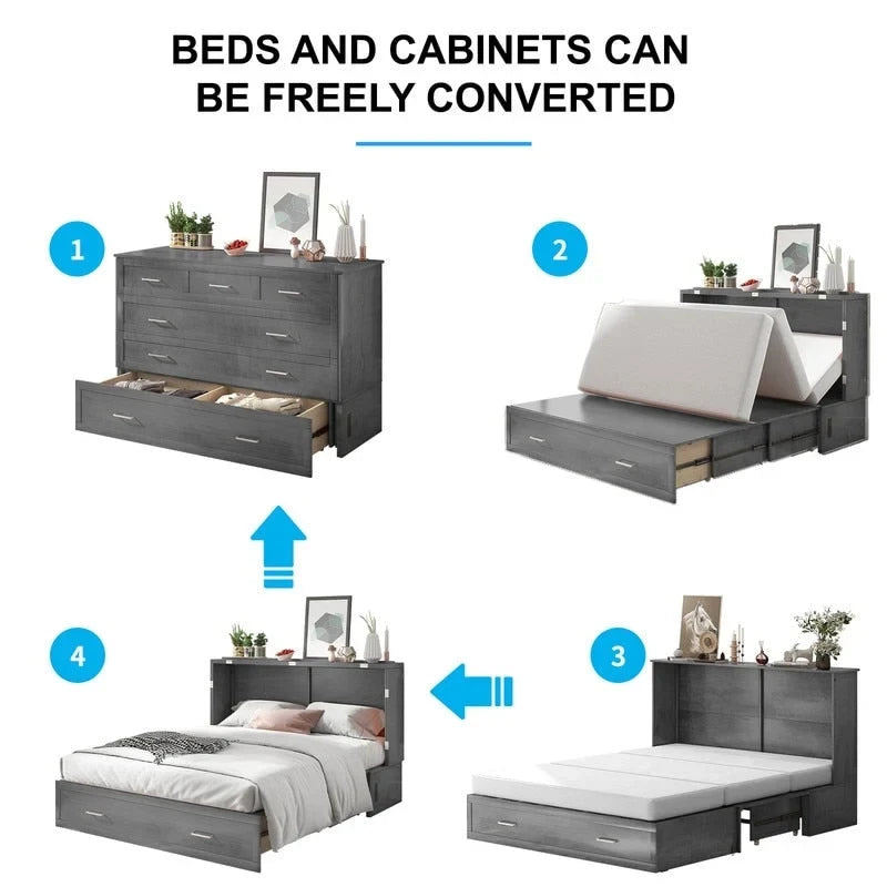 Mixoy Murphy Bed Cabinet Bed Chest with Mattress & Drawer