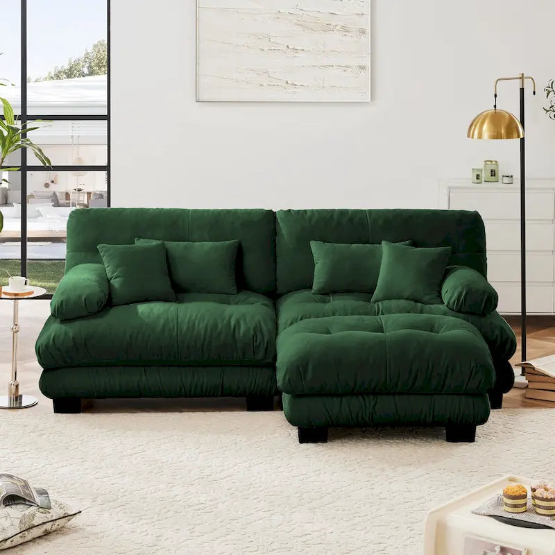 L Shaped Loveseat Sofa Chenille Sectional Couch with Lumbar Pillows