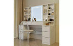 59-Inch Makeup Vanity Desk with Lighted Mirror, 8 Drawers, Open Shelves for Girls Rooms, Dimmable Lighting, Space-Saving Design