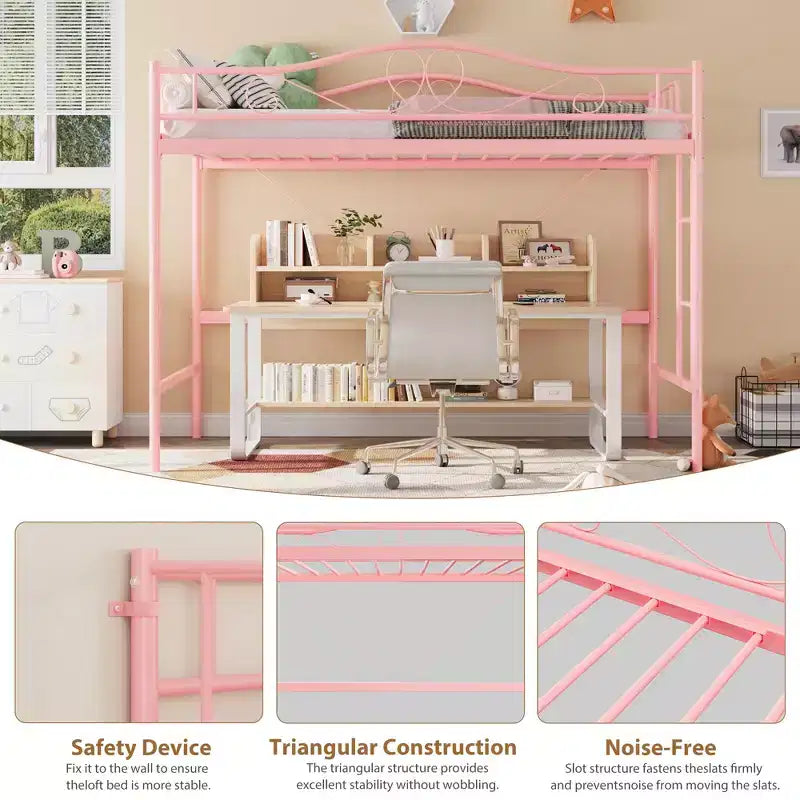 Loft Bed Twin Size with Removable Ladder & Full Safety Guardrail, Twin Loft Bed Heavy-Duty Metal Frame 400 Lbs Weight Capacity, Space Saving