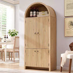 71 Tall Arched Kitchen Pantry, Modern Storage Cabinet with 3 Adjustable Shelves, 6 Door Shelves, for Kitchen, Living Room