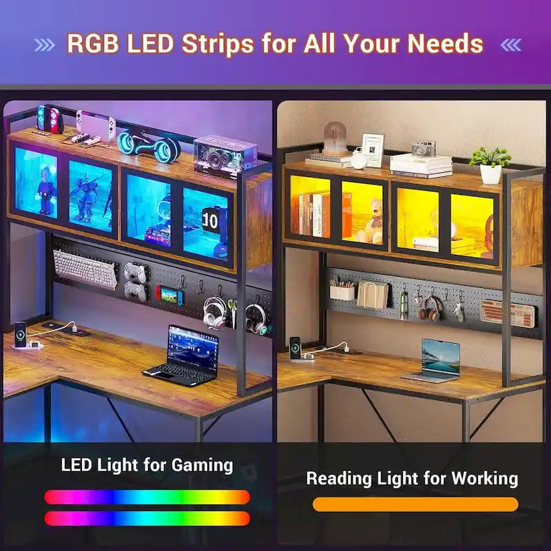 L Shaped Gaming Desk Computer Desk Pegboard 5 Drawers Storage Shelf