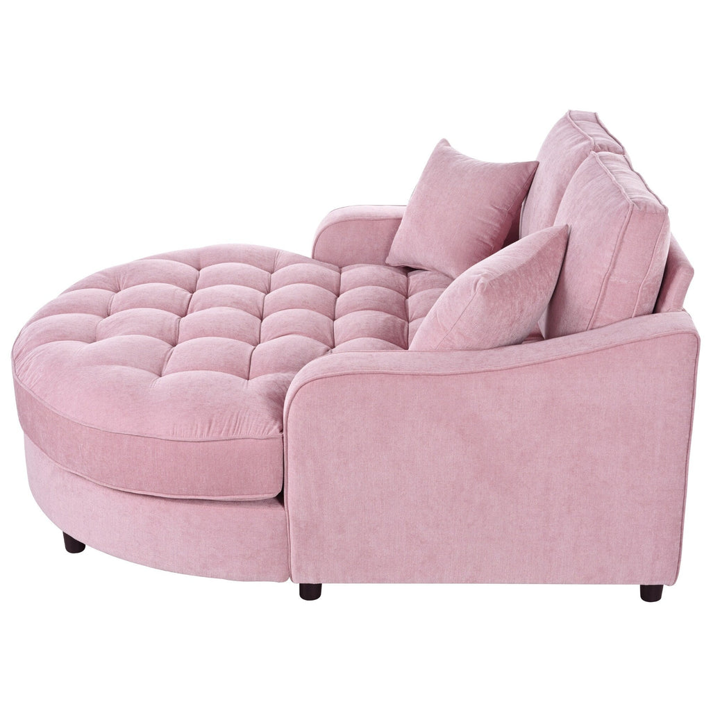 Chenille Chaise Lounge Sofa Bed, Upholstered Sofa Couch with Tufted Backrest and 2 Detachable Pillows for Living Room