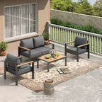 Aluminum Patio Furniture Set, Outdoor Sectional Sofa with 5 Thick Cushions, 4 Armrests & Coffee Table for Garden, Deck, Backyard
