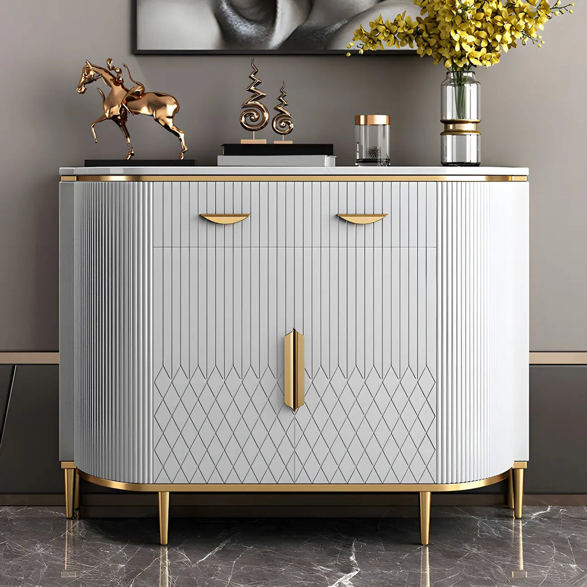 Glam Marble Sideboard in Grey with Storage
