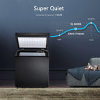 1.8 Cu.Ft Chest Freezer with Removable Basket, Bottom Drain, 7-Level Thermostat, Freestanding Design for Home and Apartment