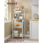 VASAGLE Kitchen Bakers Rack with Power Outlet, Coffee Bar 4-Tier with 8 S Hooks, Microwave Stand, Adjustable Shelf