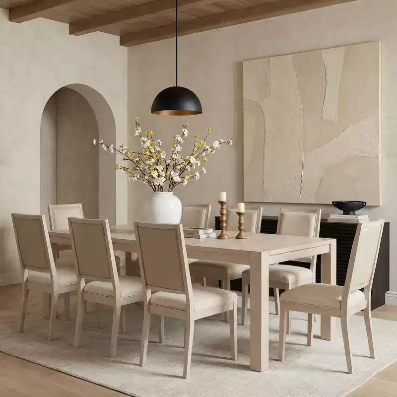 Modern Dining Set - 80 Table + 6 Cushioned Chairs, Solid Wood Frame, 400lbs Table Capacity, Easy Assembly