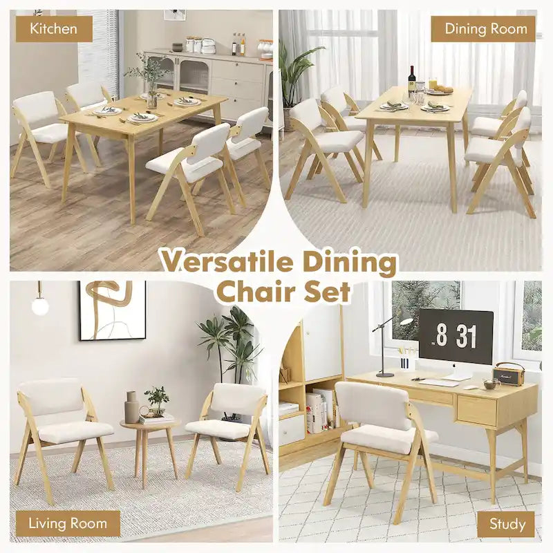 Gymax Set of 4 Dining Chairs Folding Kitchen Chair w/ Rubber Wood Legs