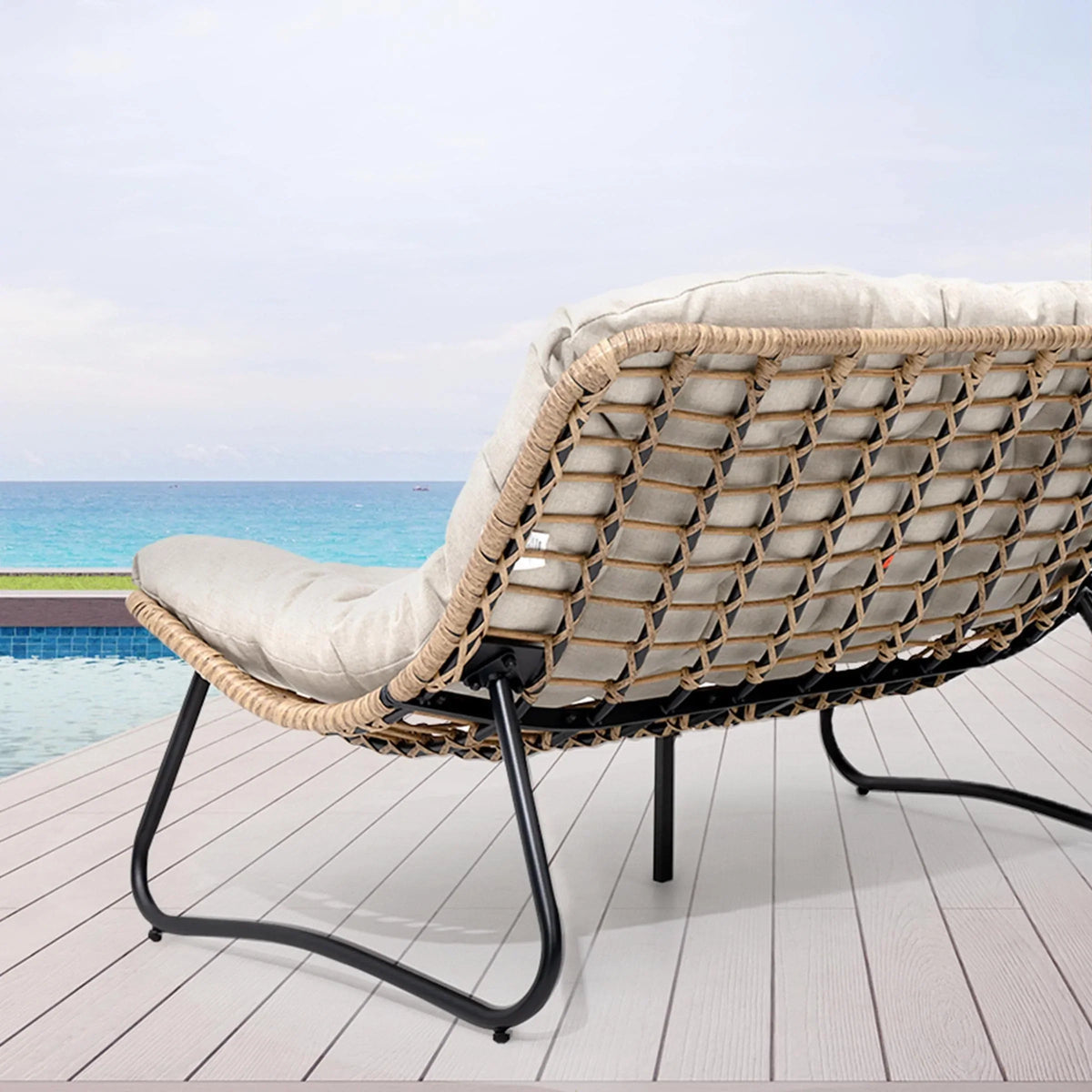 Double Papasan Chair Loveseat with Cushion, All-weather PE Rattan and Metal Frame for Indoor Outdoor