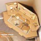 47 Corner Makeup Vanity Desk with Mirror and Light, Wooden Dressing Table with Glass Top & Charging Station, Makeup Vanity Table for Bedroom