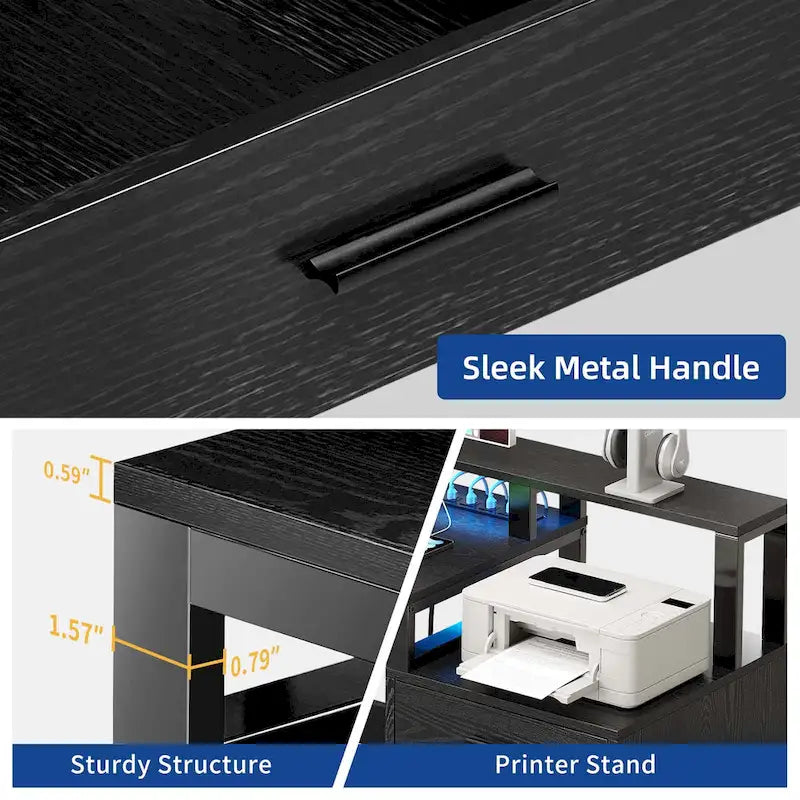 65 L-Shaped Corner Desk with RGB LED, Monitor Stand & Storage Cabinet â€?1-Person | White / Oak / Charcoal Grey / Black