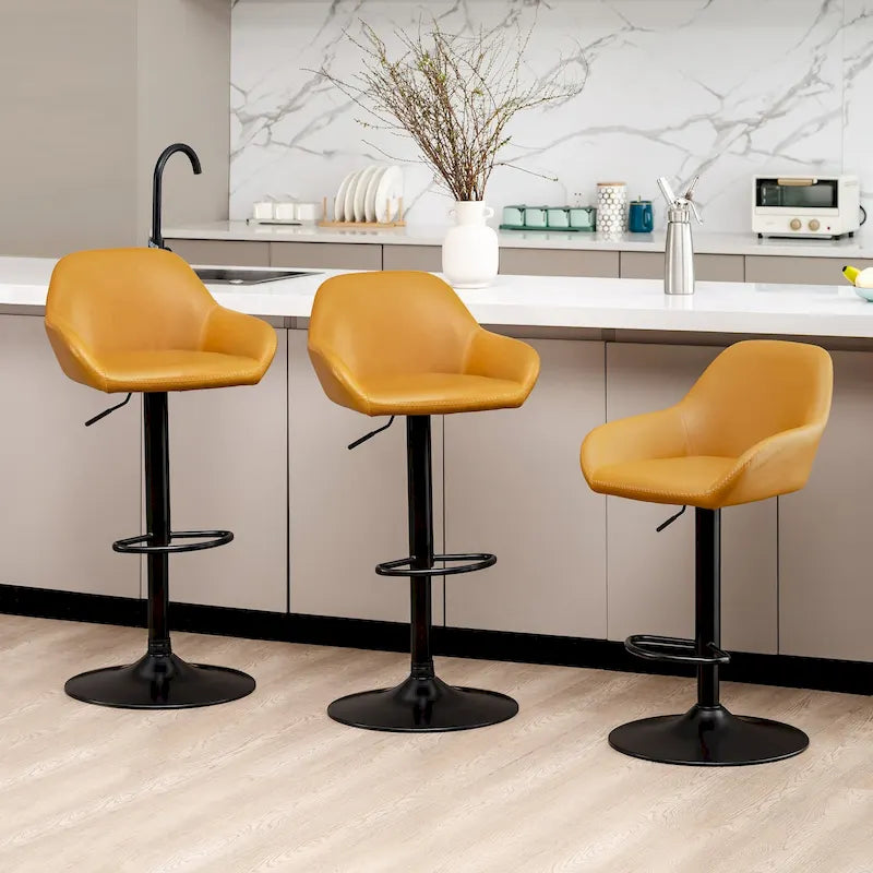 Glitzhome Set of 3 Mid-Century Modern Adjustable Swivel Bar Stools - Set of 3