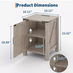 2Pcs Farmhouse Nightstand with Charging Station, Rustic Barn Door Bedside Table with Adjustable Shelf, Small End Table for Bedroom and Living Room