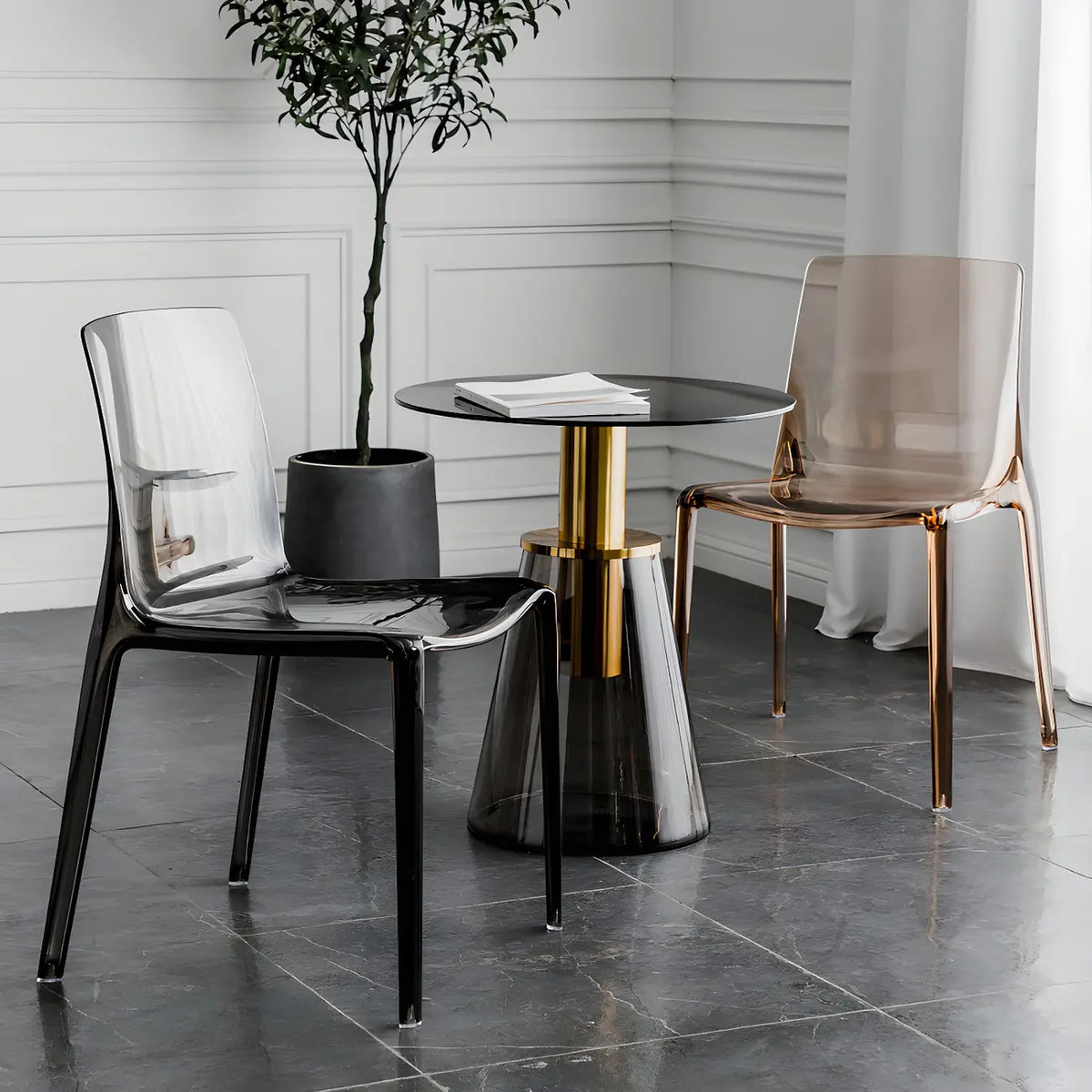 Amber Acrylic Armless Low Back Dining Chair