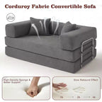 Dyonery 65-in five-in-one folding floor sofa bed, convertible into a double bed sofa bed, with a fixed metal frame, corduroy