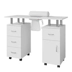 Manicure Table Nail Desk Station with Dust Collector, Locking Castors, Wrist Cushion & Storage for Home, Nail Tech & Beauty Salon