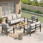 Aluminum Patio Furniture Set, Outdoor Sectional Sofa with 5 Thick Cushions, 4 Armrests & Coffee Table for Garden, Deck, Backyard