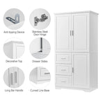 Tall and Wide Storage Cabinet with Doors for Bathroom/Office