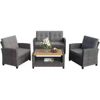 Heynemo 4-Piece Patio Furniture Set, All Weather Wicker Patio Conversation Seating Sets with 2-Tier Coffee Table, Outdoor Sofa Couch