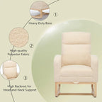Modern 29.5 High Back Upholstered Rocking Chair with Solid Wood Legs and Adjustable Footrest