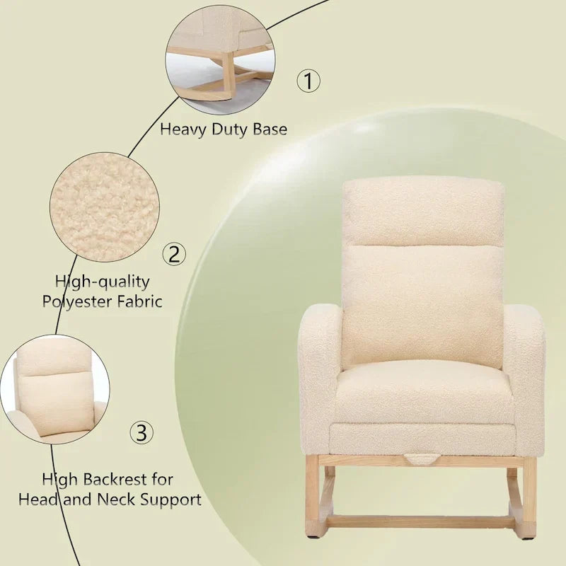 Modern 29.5 High Back Upholstered Rocking Chair with Solid Wood Legs and Adjustable Footrest