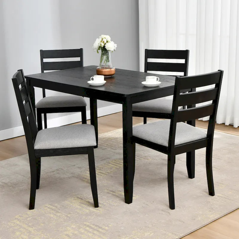 5-Piece Solid Wood 47L Dining Table Sets (1 Table+ 4 Slat Back Chairs)