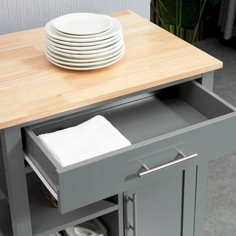 HOMCOM Compact Kitchen Island Cart on Wheels, Rolling Utility Trolley Cart with Storage Shelf & Drawer for Dining Room