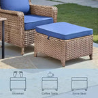 GDFStudio Halston Outdoor Wicker Chat Set with Cushions and Side Table