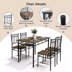 Dyonery Rectangular Dining Table Set for 4,5-Piece Kitchen Table and 4 Chairs,Dining Room Table Set,Space-Saving Kitchen Table Set for Small Space