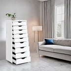 Narrow Wooden 9-Drawer Cabinet with Smooth-Glide Drawers and Top Storage Shelf