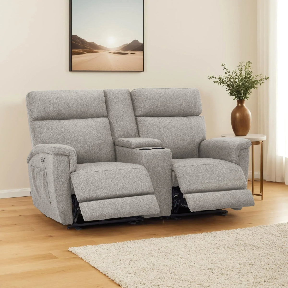 MCombo 60.2 Power Loveseat Recliner Sofa with Massage and Dual Heating, Adjustable Headrest, USB & Type C Port, Fabric