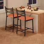 Bar Stools Set of 4, PU Upholstered Bar Chairs, Kitchen Island Chairs with X-Shaped Backrest and Metal Footrest, Black Counter Height Chairs