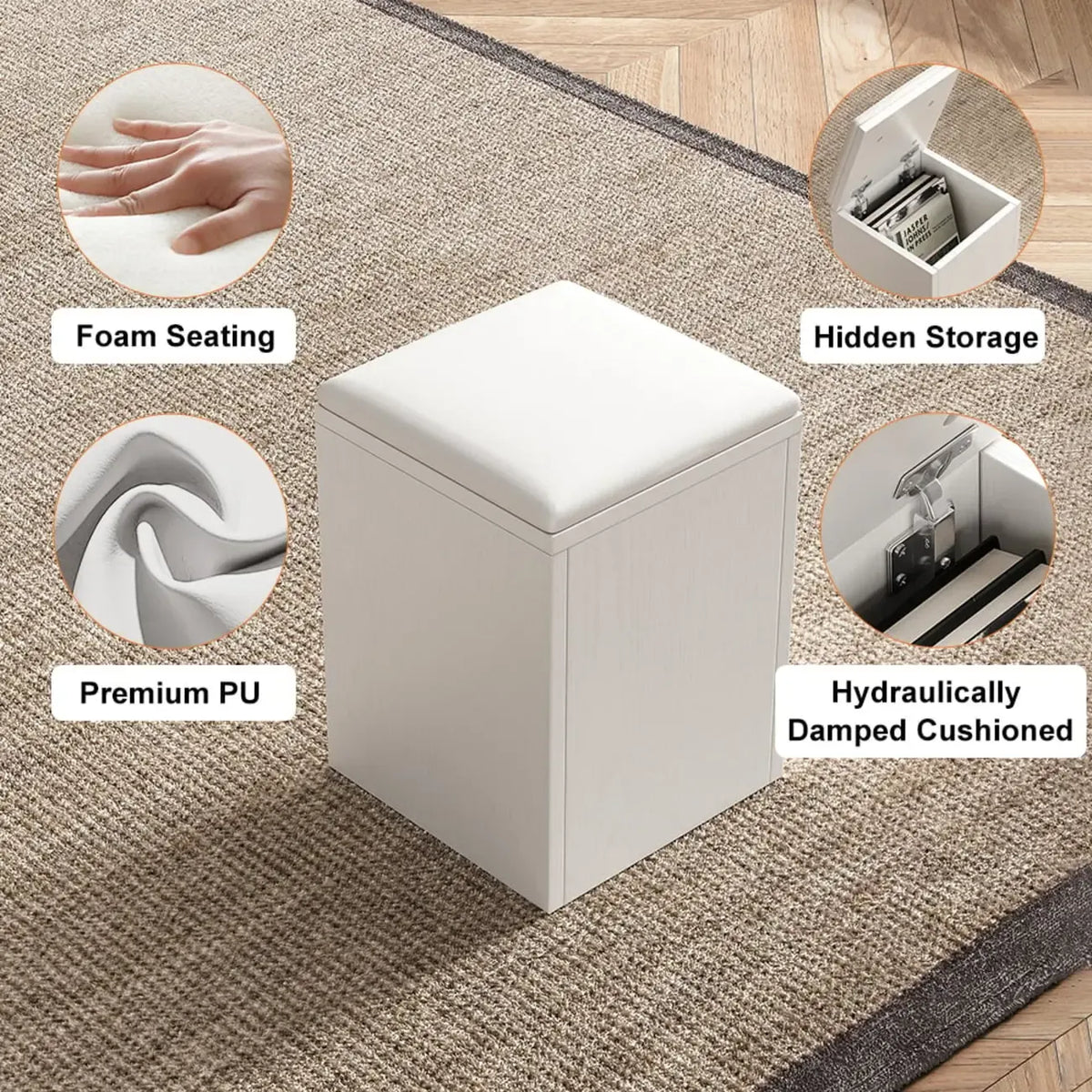 Foldable Lift-Top Coffee Table with 4 Stools & Storage