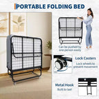 Folding Bed with Mattress for Adults,Portable Rollaway Guest Beds , Foldable Metal Frame Bed with 5 Memory Foam Mattress & Side Storage Pocket