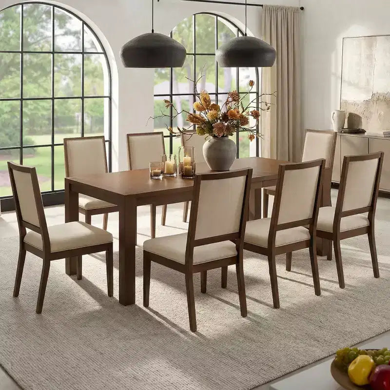 Modern Dining Set - 80 Table + 6 Cushioned Chairs, Solid Wood Frame, 400lbs Table Capacity, Easy Assembly