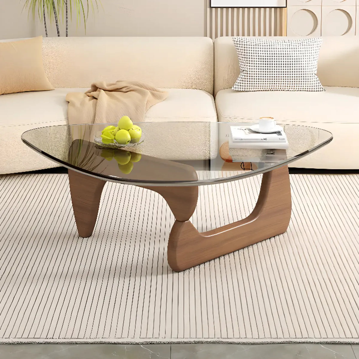 Triangular Wood Glass Top Coffee Table