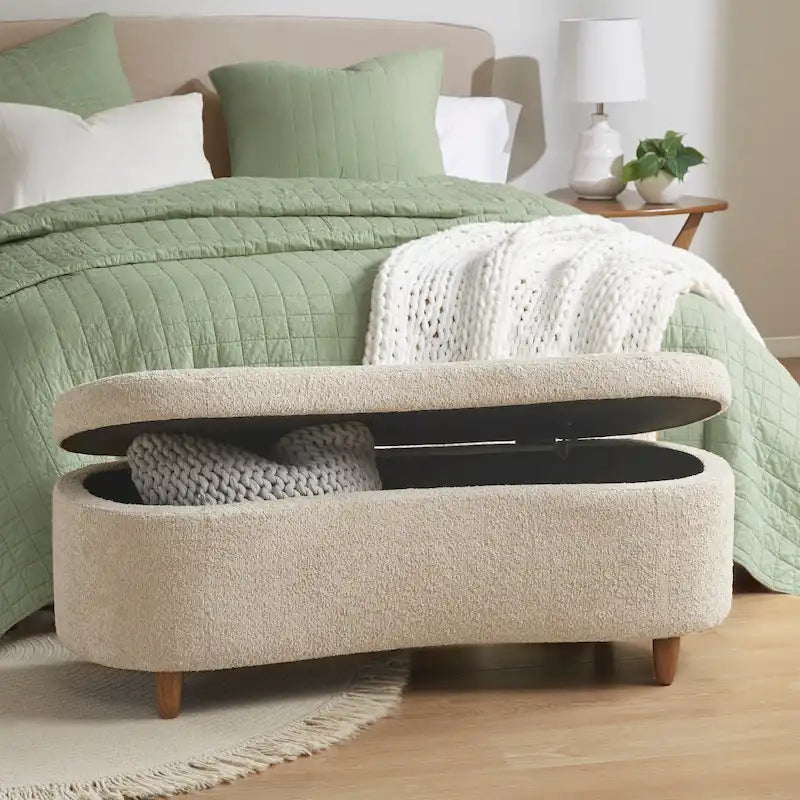 INK+IVY Bailey Taupe Boucle Flip Top Storage Bench