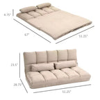 Convertible Floor Sofa Chair, Folding Couch Bed, Guest Chaise Lounge with 2 Pillows, Adjustable Backrest and Headrest, 51.25 L