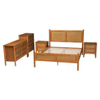 Baxton Studio Jenn Golden Brown Wood Japandi 5-Piece Queen Size Bedroom Set with Distressed-Finished Rattan