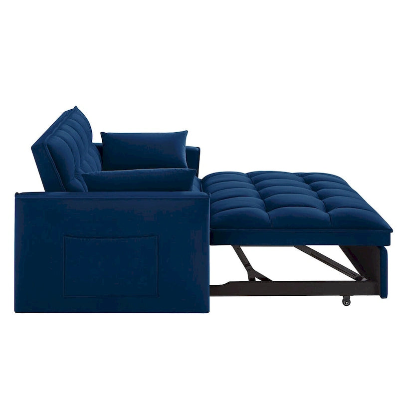 4 in1 Loveseat Sofa Bed with Armrests & Storage Pockets, Multi-Function Tufted Pull-out Sofa Bed with Adjustable Backrest