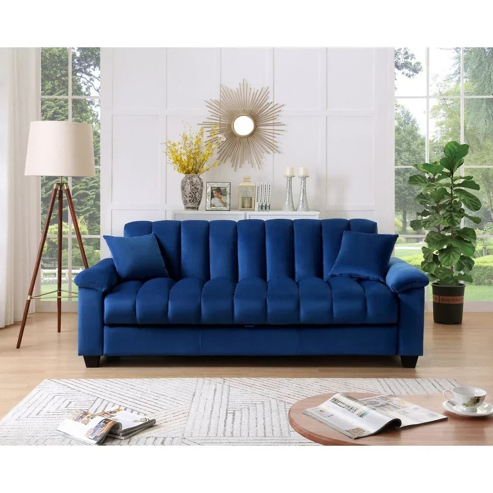 Fabric Upholstered Channel Back Living Room Convertible Sofabed