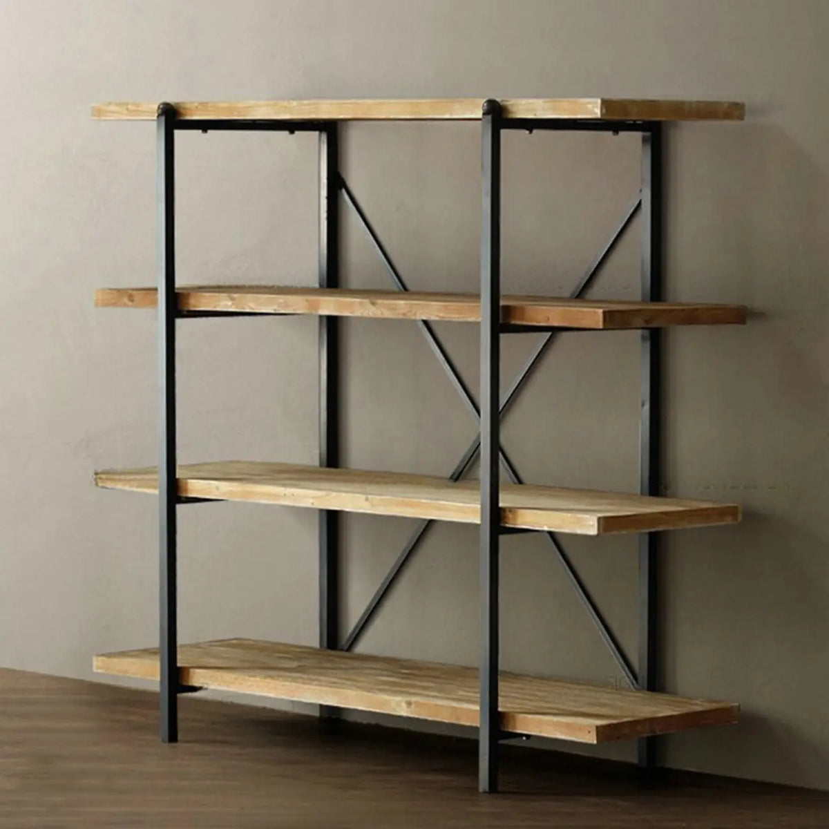 Industrial Wooden Metal Wall Bookshelf 4-Tier