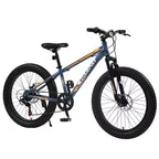 Okak 24IN Fat Tire Bike with Front Suspension, 7-Speed Mountain Bike with Disc Brake and High-Carbon Steel Frame, Trail Bike for Commuting
