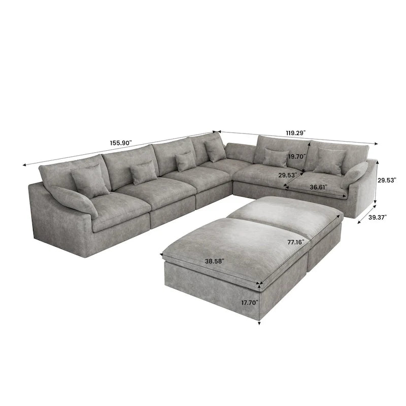 Large Linen Corner Sectional Sofa Couch for Living Room Set