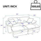 Modern 2-Seater Corduroy Sofa with 4 Support Pillows and 2 Ottomans